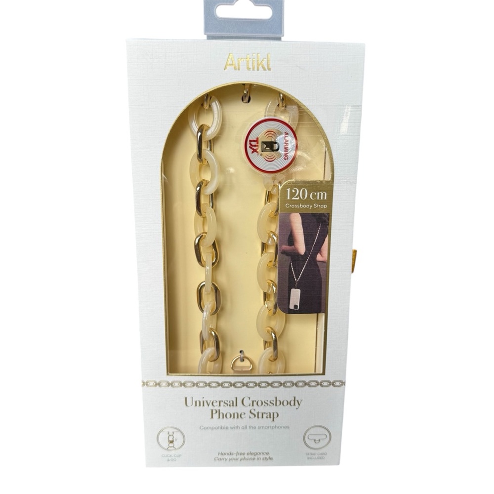 Artikl Crossbody Phone Strap Cream & Gold Chain Hands-Free 120 cm NIB